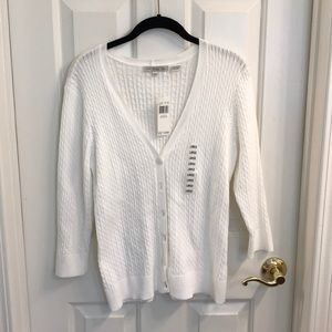 100% Cotton White Cardigan Large